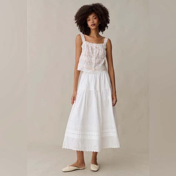 o.p.t Beth Cotton Skirt White Eyelet Lace Trim Midi Skirt Size 6 - Picture 4 of 8